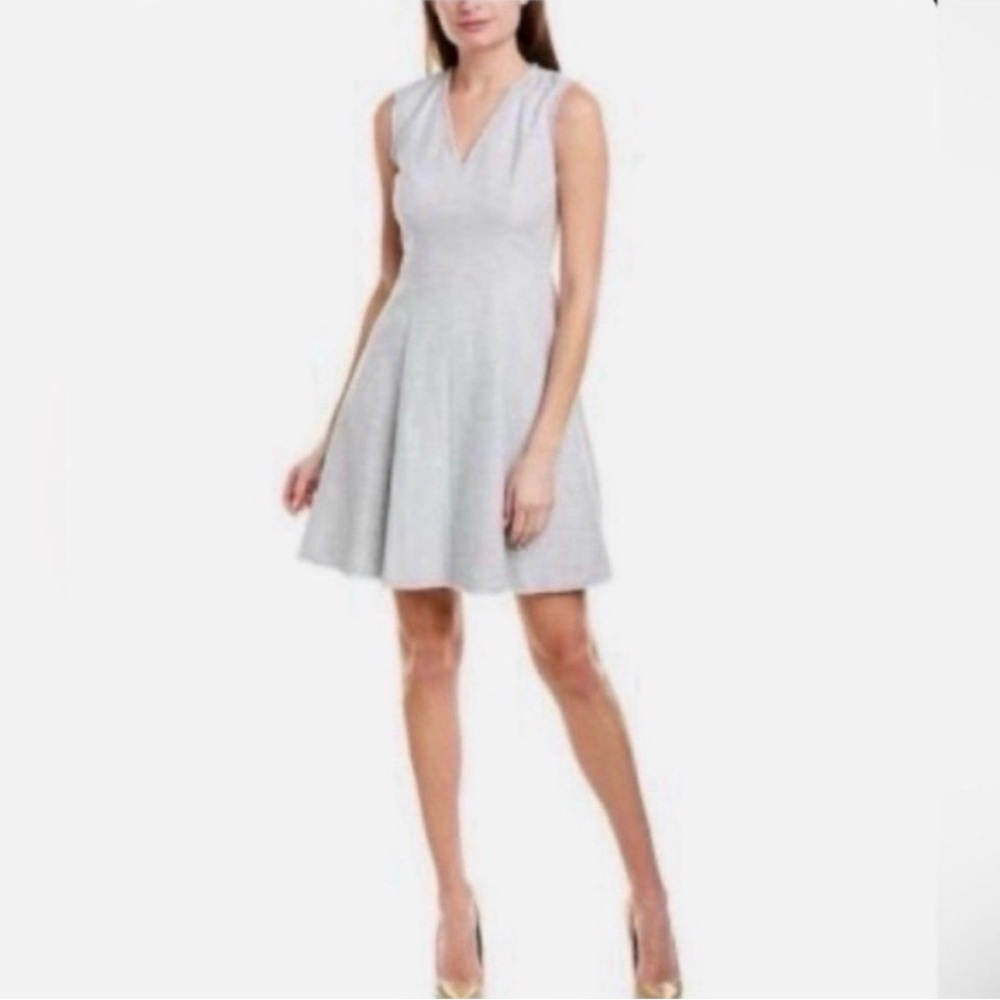 Rebecca Taylor Gray Tweed V-Neck Sleeveless A-Line Fringe Trim Dress-Size 8- EUC